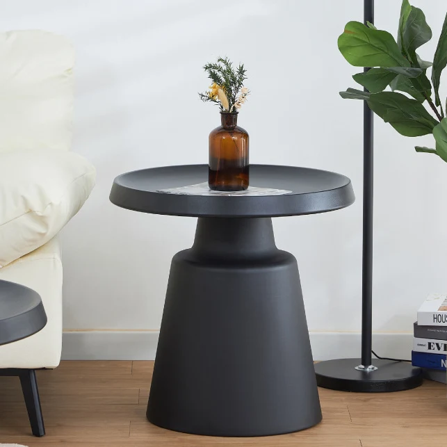 Modern Minimalist Metal Stainless Steel Round Cylindrical End Table 1-Tier For Living Room