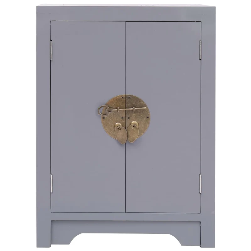 Table de chevet asiatique gris avec 2 portes – 38 x 28 x 52 cm Meuble d’appoint style chinois – Bois Paulownia et MDF DEC033938