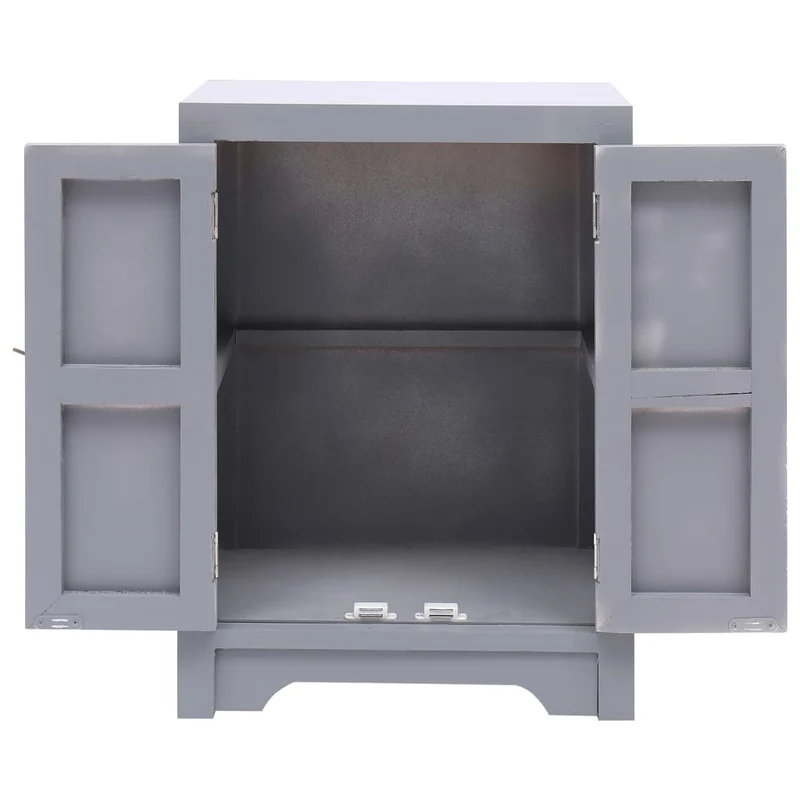 Table de chevet asiatique gris avec 2 portes – 38 x 28 x 52 cm Meuble d’appoint style chinois – Bois Paulownia et MDF DEC033938