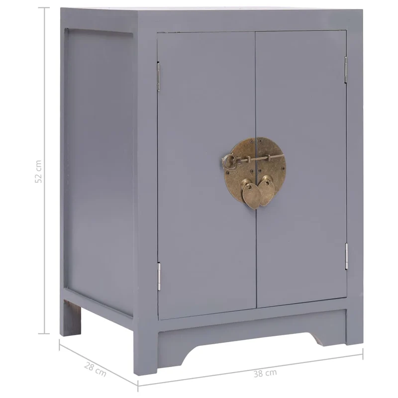 Table de chevet asiatique gris avec 2 portes – 38 x 28 x 52 cm Meuble d’appoint style chinois – Bois Paulownia et MDF DEC033938