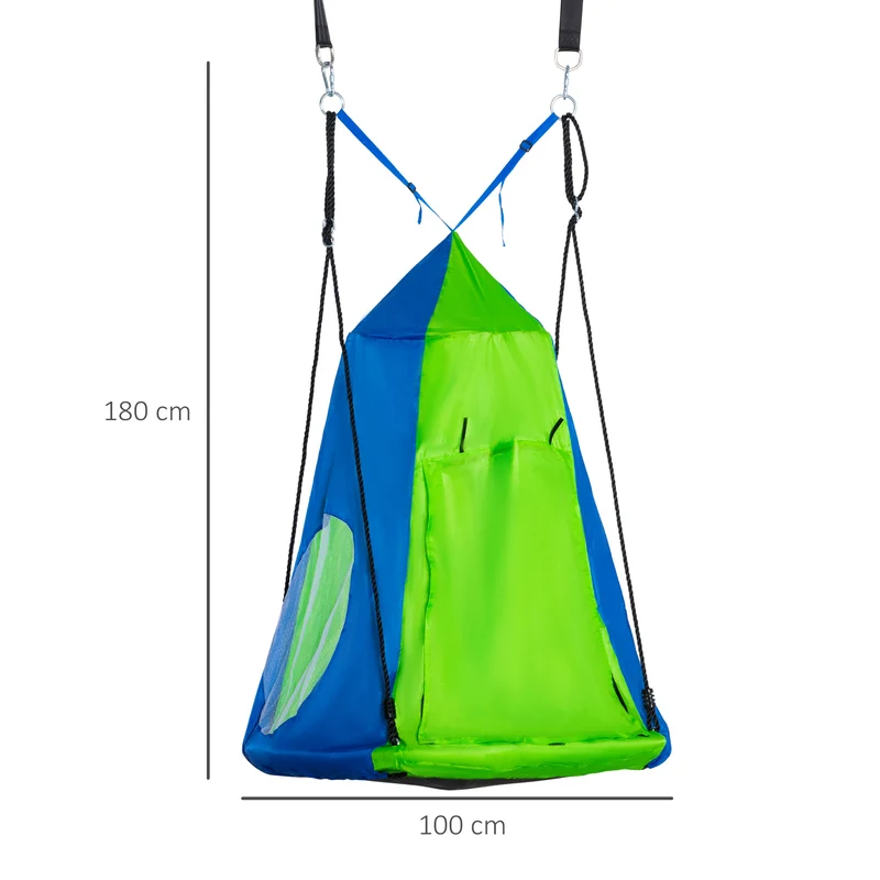 Balançoire nid d'oiseau ronde extérieur 100 x 100 x 180 cm tente amovible capacité 200 kg cosy contemporain en métal vert 21_0000364