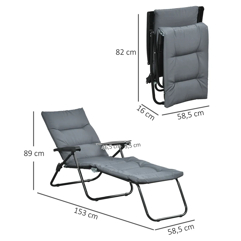 Bain de soleil pliable 153 x 58,5 x 89 cm dossier 6 positions matelas inclus confort contemporain jardin en acier gris 21_0004667