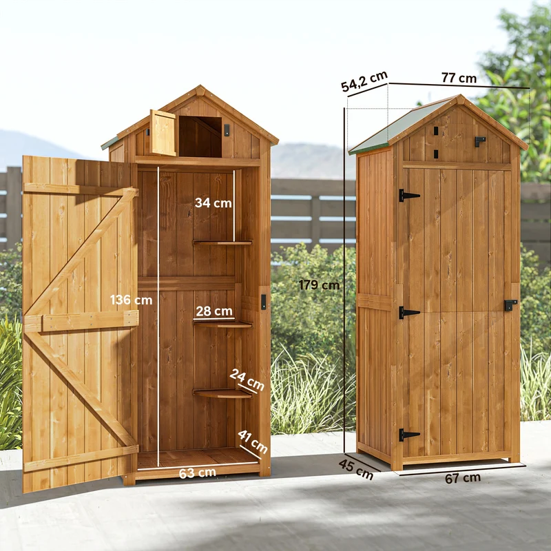 Armoire de jardin chalet 77 x 54 x 179 cm 3 étagères portes verrouillables usage extérieur style rustique en bois jaune 21_0004086