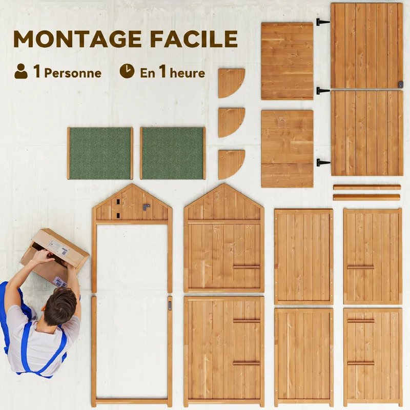 Armoire de jardin chalet 77 x 54 x 179 cm 3 étagères portes verrouillables usage extérieur style rustique en bois jaune 21_0004086
