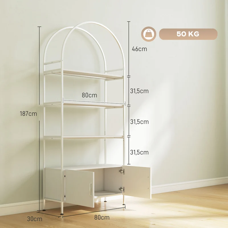 Étagère de rangement arquée 80 x 30 x 187 cm placard caché rangement vertical scandinave en bois d'ingénierie blanc 21_0002990