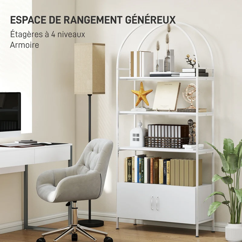 Étagère de rangement arquée 80 x 30 x 187 cm placard caché rangement vertical scandinave en bois d'ingénierie blanc 21_0002990