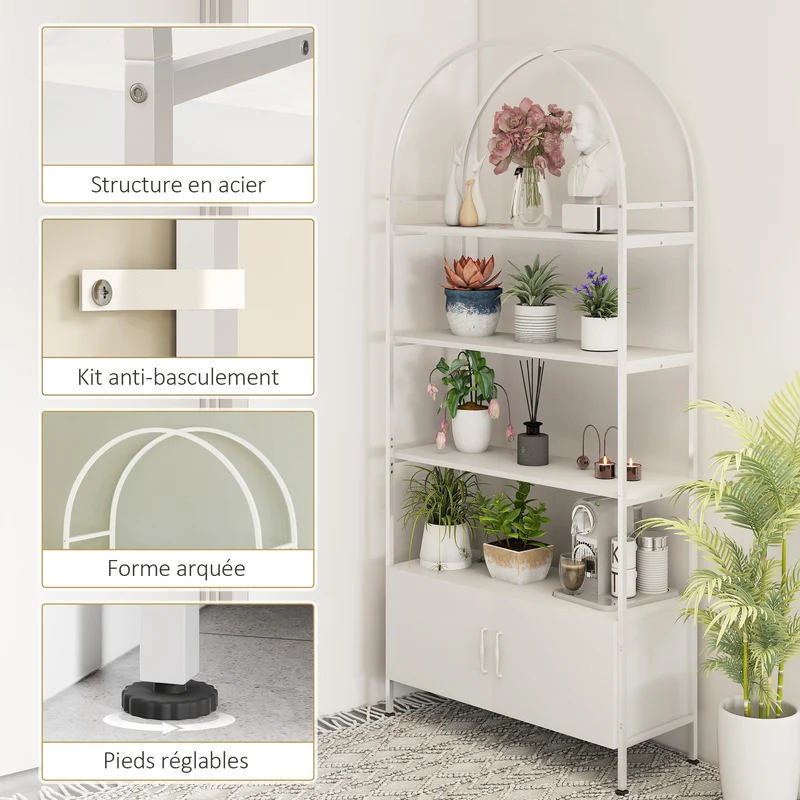 Étagère de rangement arquée 80 x 30 x 187 cm placard caché rangement vertical scandinave en bois d'ingénierie blanc 21_0002990
