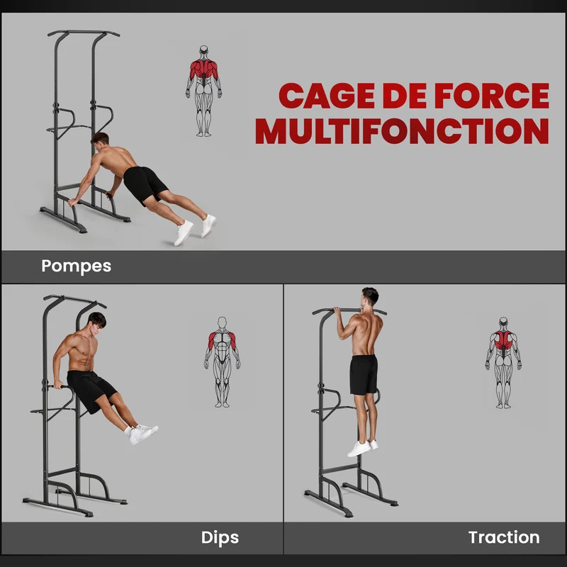 Station de musculation multifonction domestique 98 x 102 x 180-212 cm réglable assise rembourrée industriel en acier noir 21_0006786