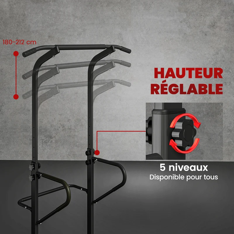 Station de musculation multifonction domestique 98 x 102 x 180-212 cm réglable assise rembourrée industriel en acier noir 21_0006786