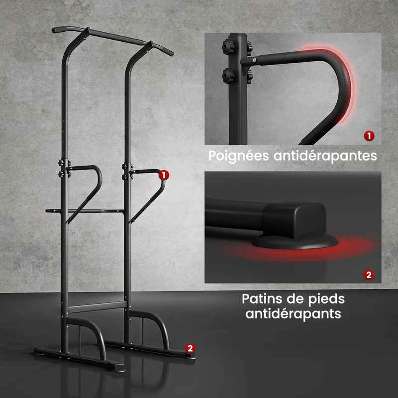 Station de musculation multifonction domestique 98 x 102 x 180-212 cm réglable assise rembourrée industriel en acier noir 21_0006786