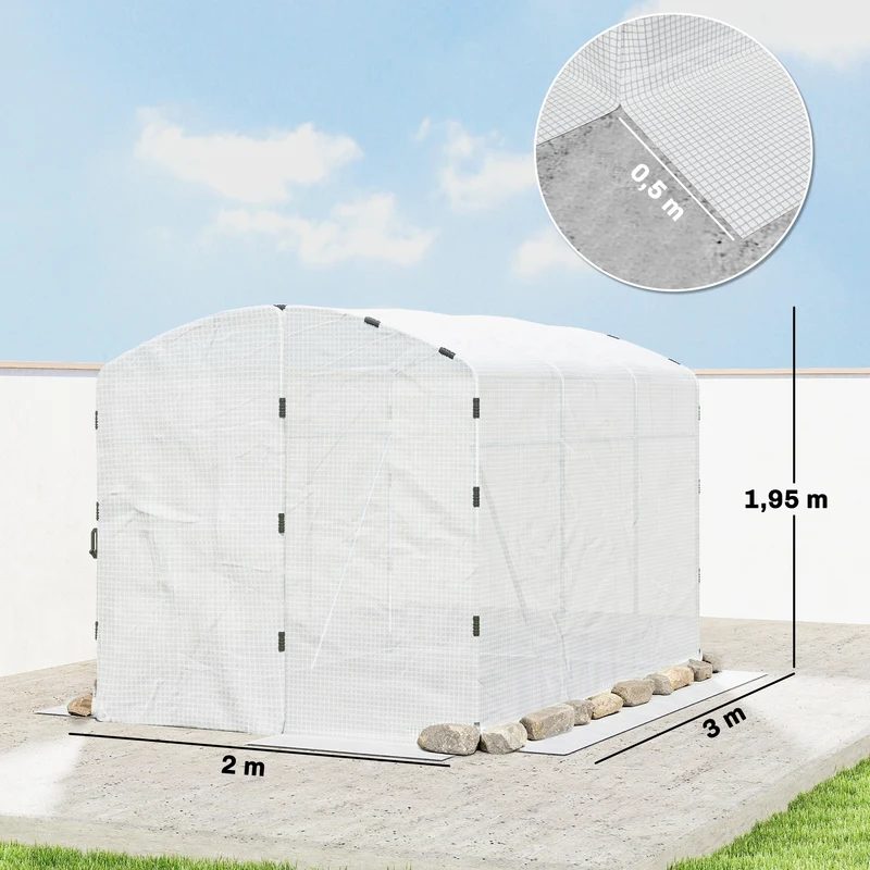 Serre tunnel de jardin 300 x 200 x 195 cm protection 220 g/m² bords enterrables 50 cm moderne en polyéthylène blanc 21_0005409