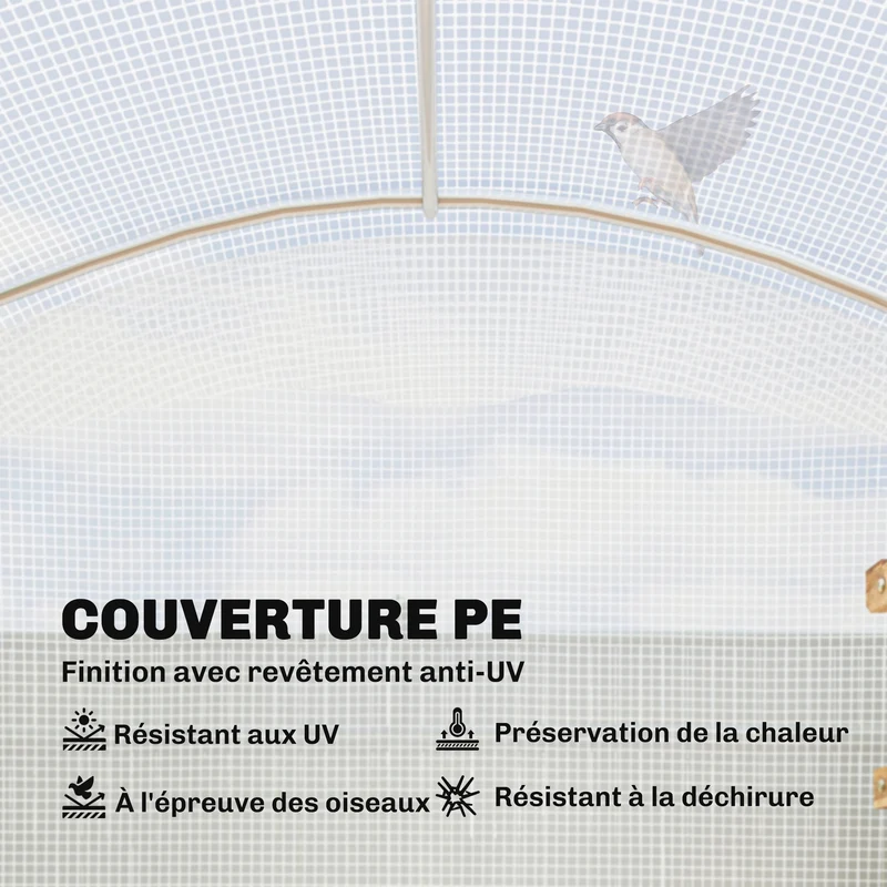 Serre tunnel de jardin 300 x 200 x 195 cm protection 220 g/m² bords enterrables 50 cm moderne en polyéthylène blanc 21_0005409