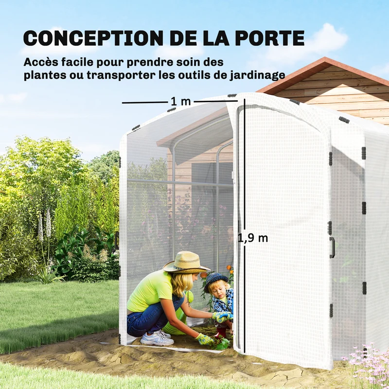 Serre tunnel de jardin 300 x 200 x 195 cm protection 220 g/m² bords enterrables 50 cm moderne en polyéthylène blanc 21_0005409
