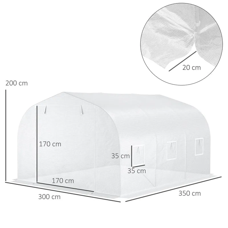 Serre tunnel de jardin 3,5 x 3 x 2 m protection anti-uv et anti-insectes contemporain industriel en polyéthylène blanc 21_0004181