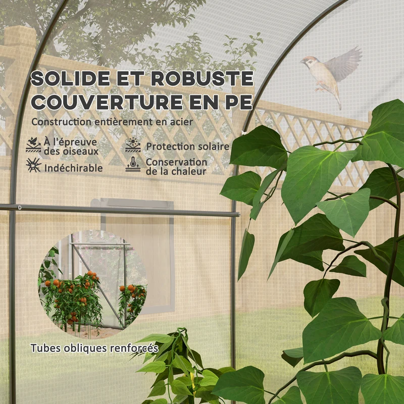 Serre tunnel de jardin 3,5 x 3 x 2 m protection anti-uv et anti-insectes contemporain industriel en polyéthylène blanc 21_0004181