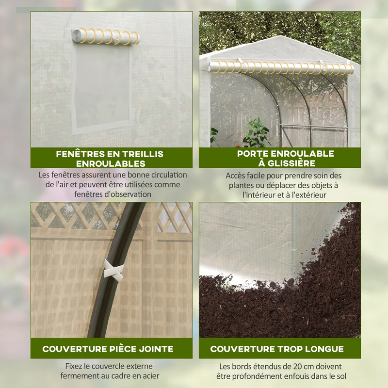 Serre tunnel de jardin 3,5 x 3 x 2 m protection anti-uv et anti-insectes contemporain industriel en polyéthylène blanc 21_0004181