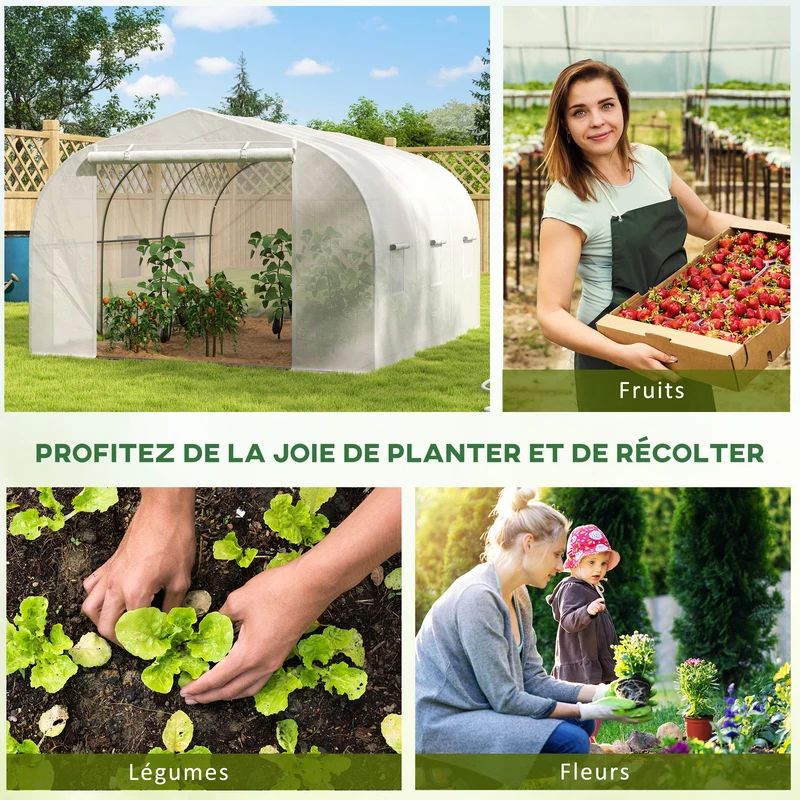 Serre tunnel de jardin 3,5 x 3 x 2 m protection anti-uv et anti-insectes contemporain industriel en polyéthylène blanc 21_0004181