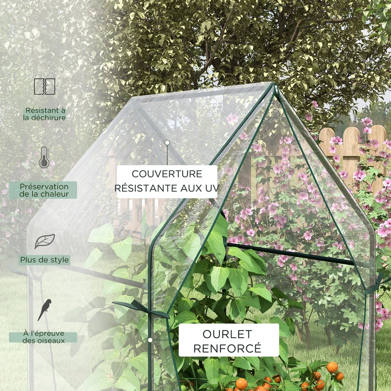 Serre de jardin pour tomates 90 x 90 x 145 cm protection anti froid pluie insectes design épuré en plastique transparent 21_0004363