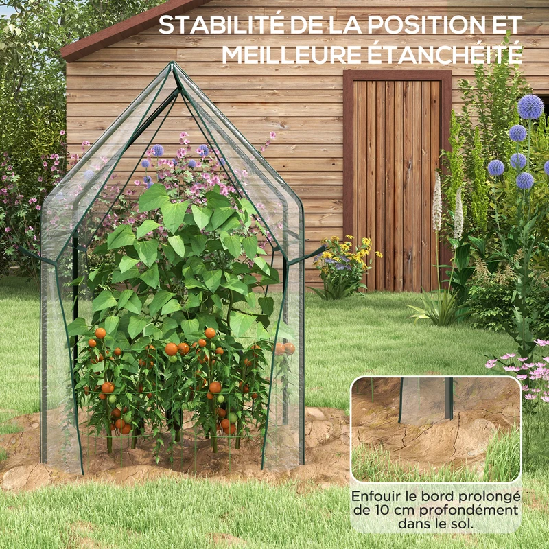 Serre de jardin pour tomates 90 x 90 x 145 cm protection anti froid pluie insectes design épuré en plastique transparent 21_0004363