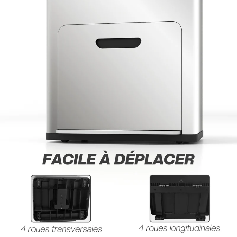 Poubelle rectangulaire cuisine 45.7 x 35.8 x 76 cm tri 3 compartiments fermeture douce épuré en acier inoxydable argent 21_0005921