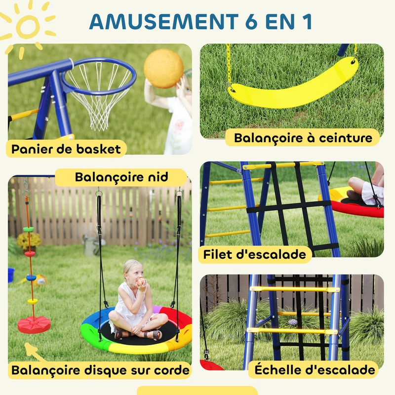 Portique balançoire extérieur 350 x 183 x 200 cm pour 4 enfants hauteur réglable contemporain tendance en acier rouge 21_0000379