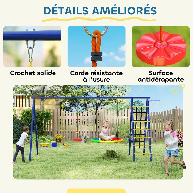 Portique balançoire extérieur 350 x 183 x 200 cm pour 4 enfants hauteur réglable contemporain tendance en acier rouge 21_0000379