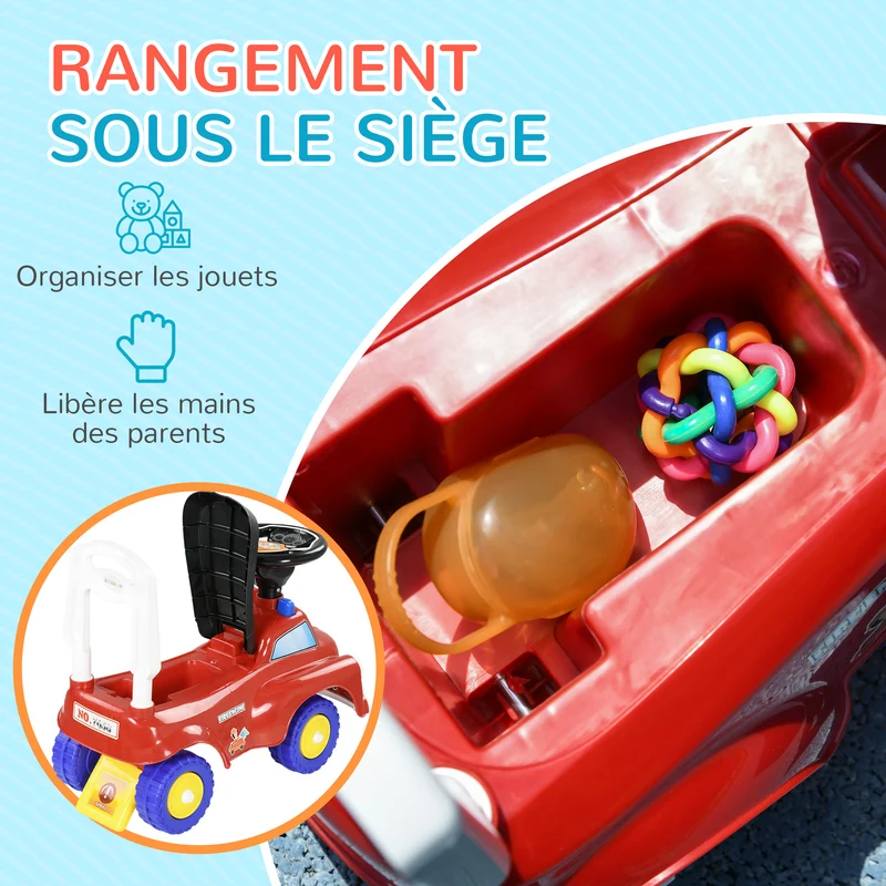 Porteur trotteur camion de pompier salon et chambre 49 x 24 x 42 cm coffre lumières design contemporain en PP rouge 21_0000566