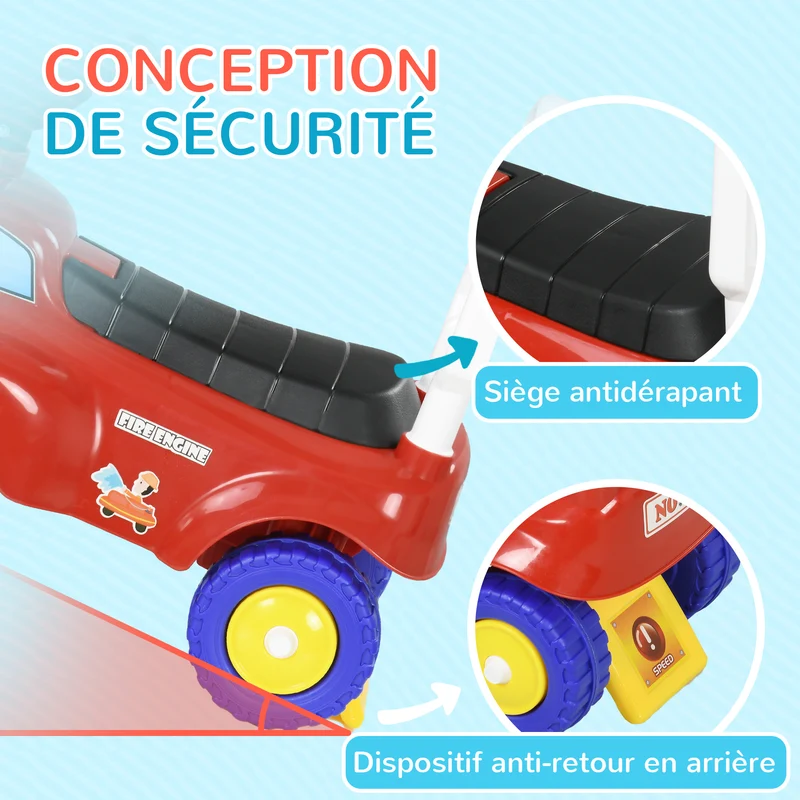 Porteur trotteur camion de pompier salon et chambre 49 x 24 x 42 cm coffre lumières design contemporain en PP rouge 21_0000566