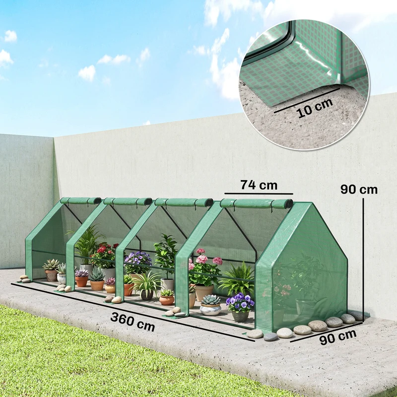 Mini serre tunnel jardin 360 x 90 x 90 cm protection contre le froid et les insectes stable moderne en polyéthylène vert 21_0004084