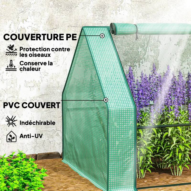 Mini serre tunnel jardin 360 x 90 x 90 cm protection contre le froid et les insectes stable moderne en polyéthylène vert 21_0004084