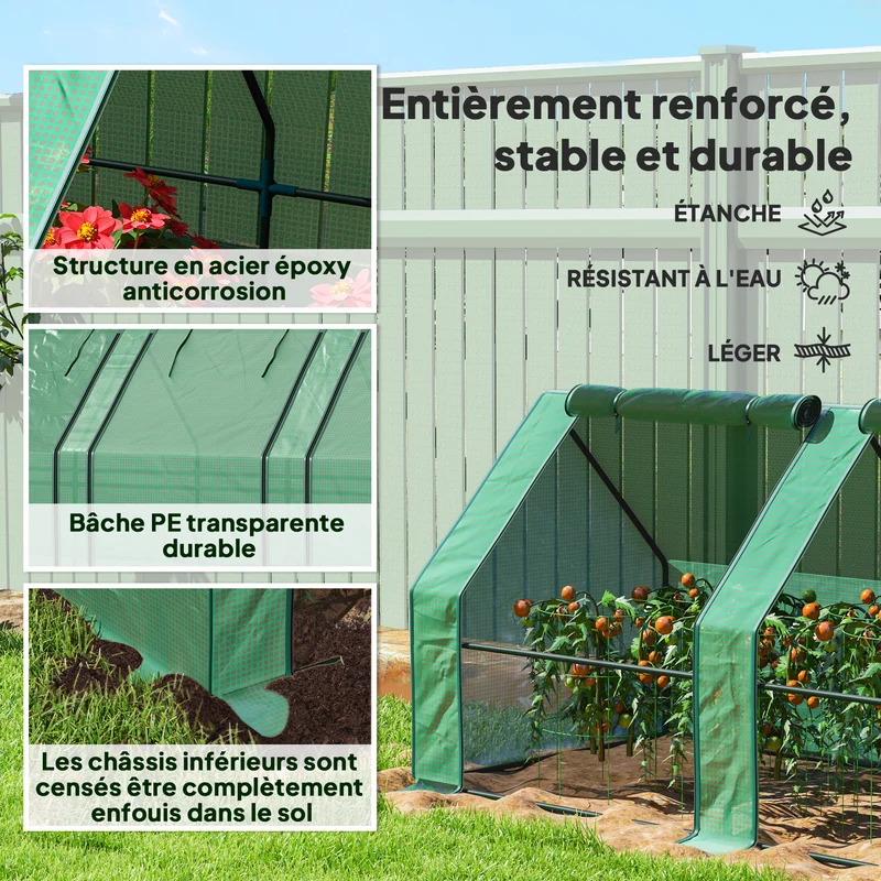 Mini serre tunnel jardin 360 x 90 x 90 cm protection contre le froid et les insectes stable moderne en polyéthylène vert 21_0004084