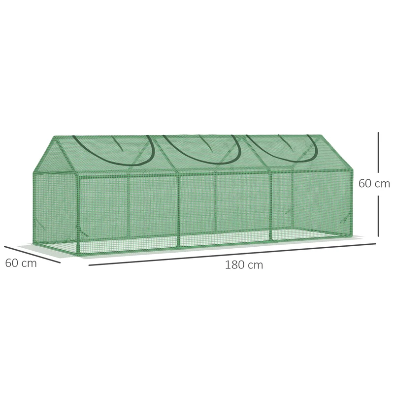 Mini serre de jardin 180 x 60 x 60 cm protection vent et pluie rebord 10 cm stabilité moderne en plastique vert foncé 21_0004156