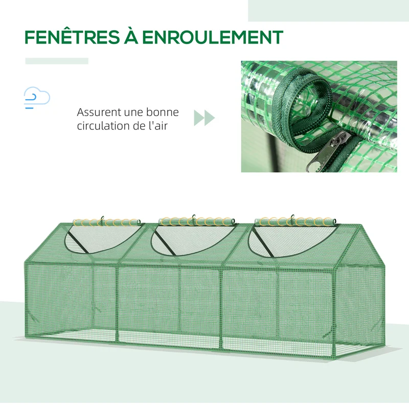 Mini serre de jardin 180 x 60 x 60 cm protection vent et pluie rebord 10 cm stabilité moderne en plastique vert foncé 21_0004156