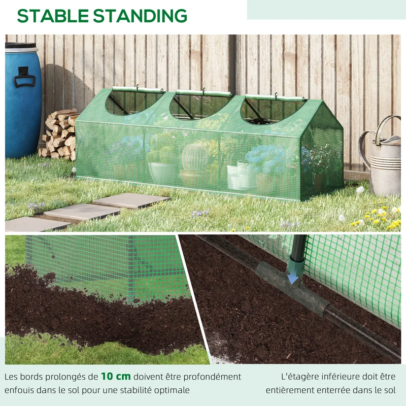 Mini serre de jardin 180 x 60 x 60 cm protection vent et pluie rebord 10 cm stabilité moderne en plastique vert foncé 21_0004156