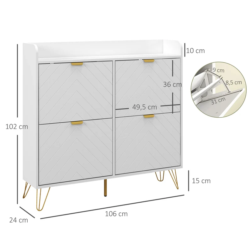 Meuble à chaussures d'entrée étroit 106 x 24 x 102 cm gain de place et étagères réglables épuré moderne en MDF blanc 21_0002701