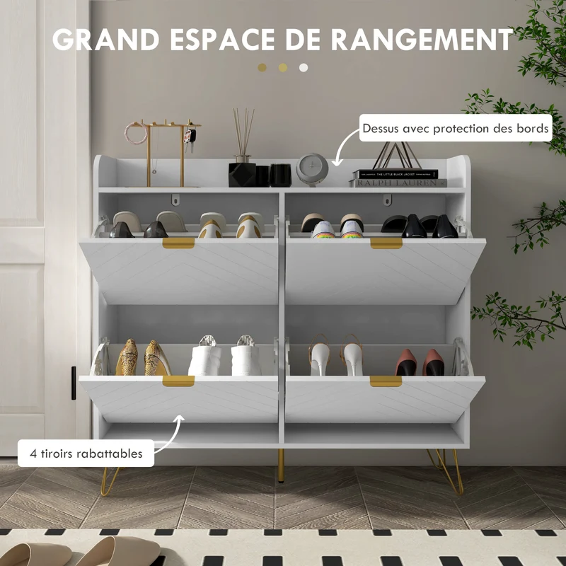 Meuble à chaussures d'entrée étroit 106 x 24 x 102 cm gain de place et étagères réglables épuré moderne en MDF blanc 21_0002701