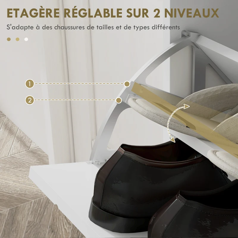 Meuble à chaussures d'entrée étroit 106 x 24 x 102 cm gain de place et étagères réglables épuré moderne en MDF blanc 21_0002701