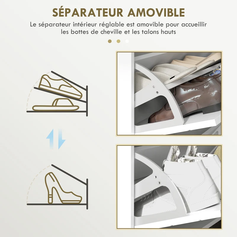 Meuble à chaussures d'entrée étroit 106 x 24 x 102 cm gain de place et étagères réglables épuré moderne en MDF blanc 21_0002701