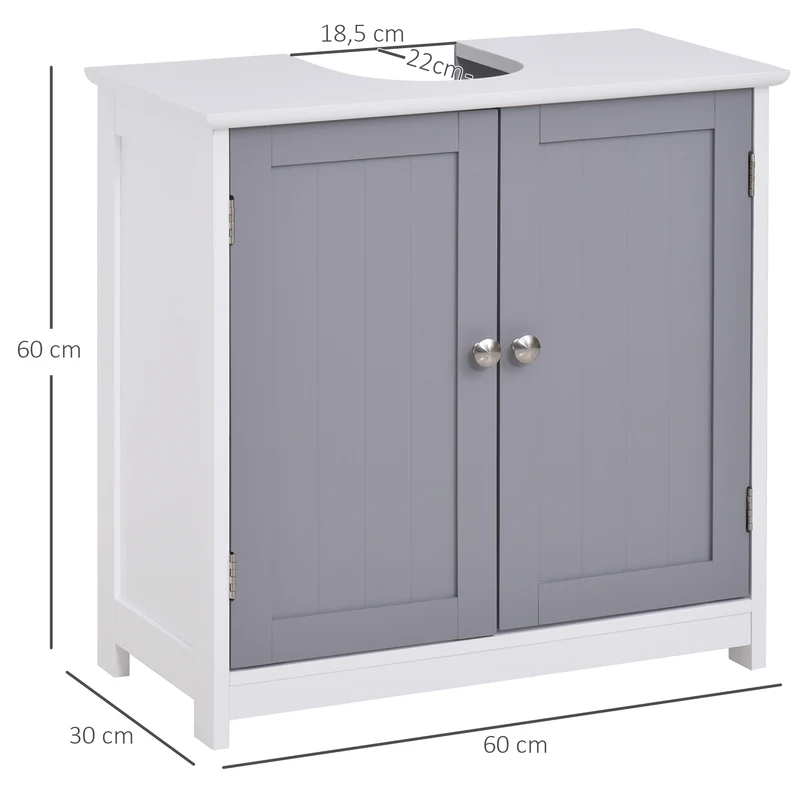 Meuble sous lavabo sur pied 60 x 30 x 60 cm grand rangement découpe pour siphon style contemporain épuré en MDF gris 21_0001878