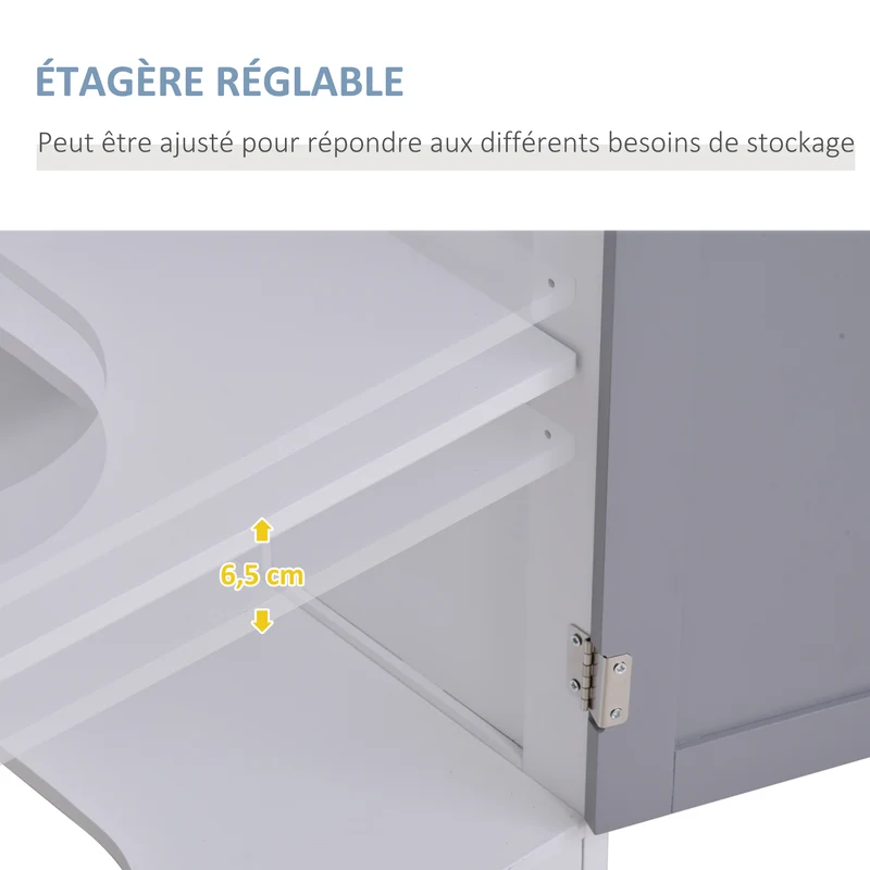 Meuble sous lavabo sur pied 60 x 30 x 60 cm grand rangement découpe pour siphon style contemporain épuré en MDF gris 21_0001878