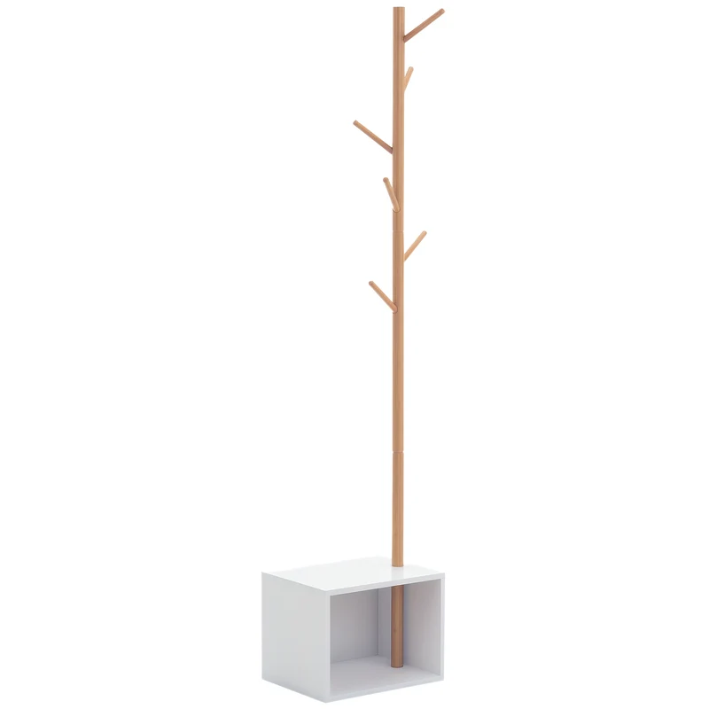 Meuble de rangement porte-manteaux 2 en 1 banc intégré 40 x 30 x 180 cm gain de place élégant scandinave en MDF blanc 21_0001435