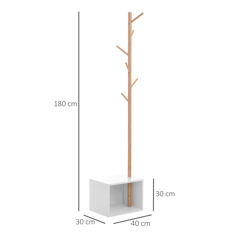Meuble de rangement porte-manteaux 2 en 1 banc intégré 40 x 30 x 180 cm gain de place élégant scandinave en MDF blanc 21_0001435