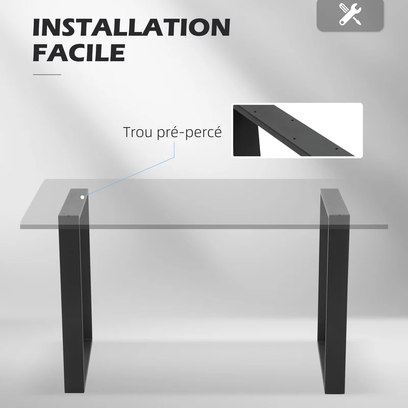 Lot de 4 pieds de tables rectangulaires 60 x 8 x 72 cm montage rapide capacité 120 kg style industriel en acier noir 21_0007154