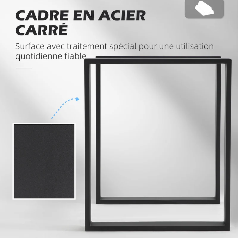 Lot de 4 pieds de tables rectangulaires 60 x 8 x 72 cm montage rapide capacité 120 kg style industriel en acier noir 21_0007154