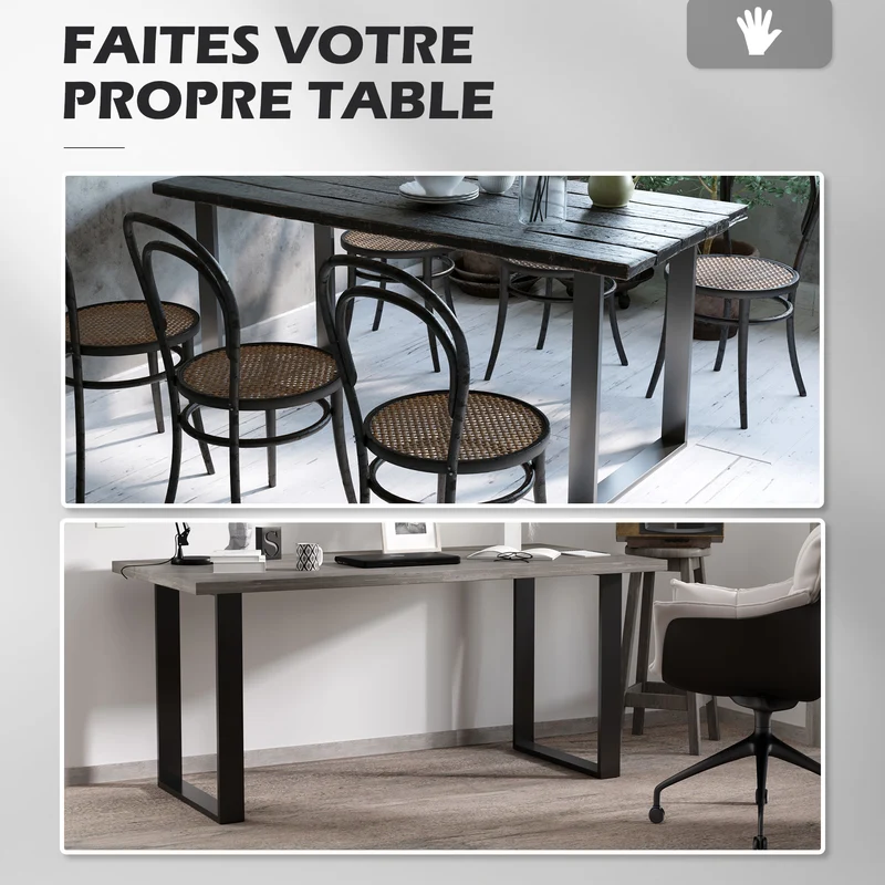 Lot de 4 pieds de tables rectangulaires 60 x 8 x 72 cm montage rapide capacité 120 kg style industriel en acier noir 21_0007154