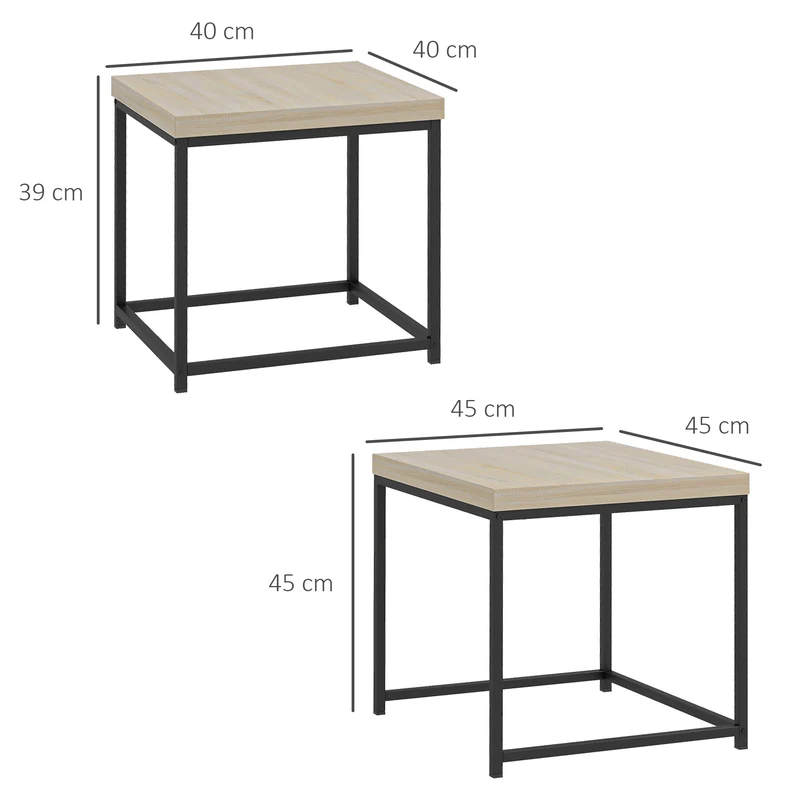 Lot de 2 tables gigognes carrées salon 45 x 45 x 45 cm encastrables modulables moderne en panneaux de particules naturel 21_0003157
