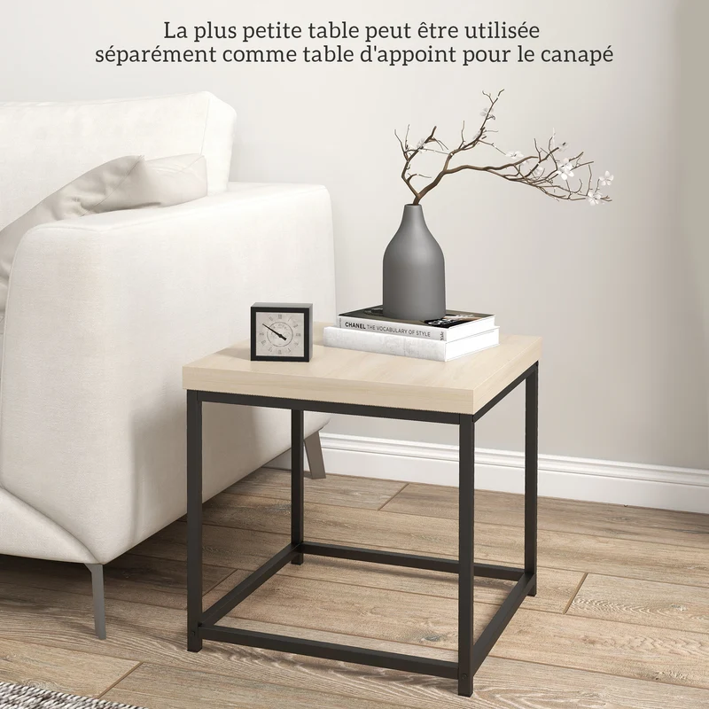 Lot de 2 tables gigognes carrées salon 45 x 45 x 45 cm encastrables modulables moderne en panneaux de particules naturel 21_0003157