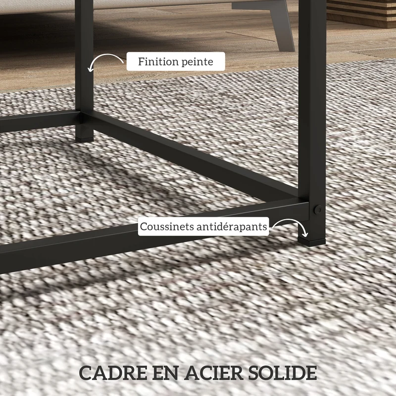 Lot de 2 tables gigognes carrées salon 45 x 45 x 45 cm encastrables modulables moderne en panneaux de particules naturel 21_0003157