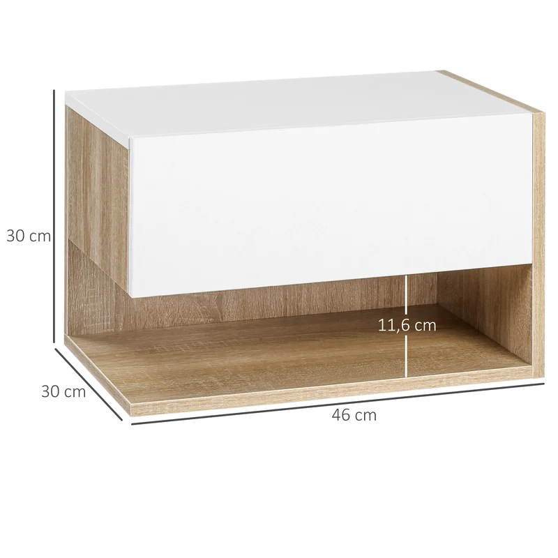 Lot de 2 tables de chevet murales flottantes tiroir étagère 46 x 30 x 30 cm contemporain en panneaux de particules blanc 21_0001461