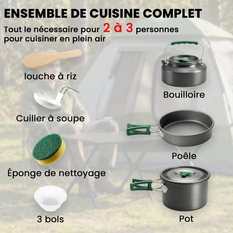 Kit de casseroles camping empilable 19 x 19 x 10 cm antiadhésif rapide pour 2 personnes minimaliste en aluminium gris 21_0001077